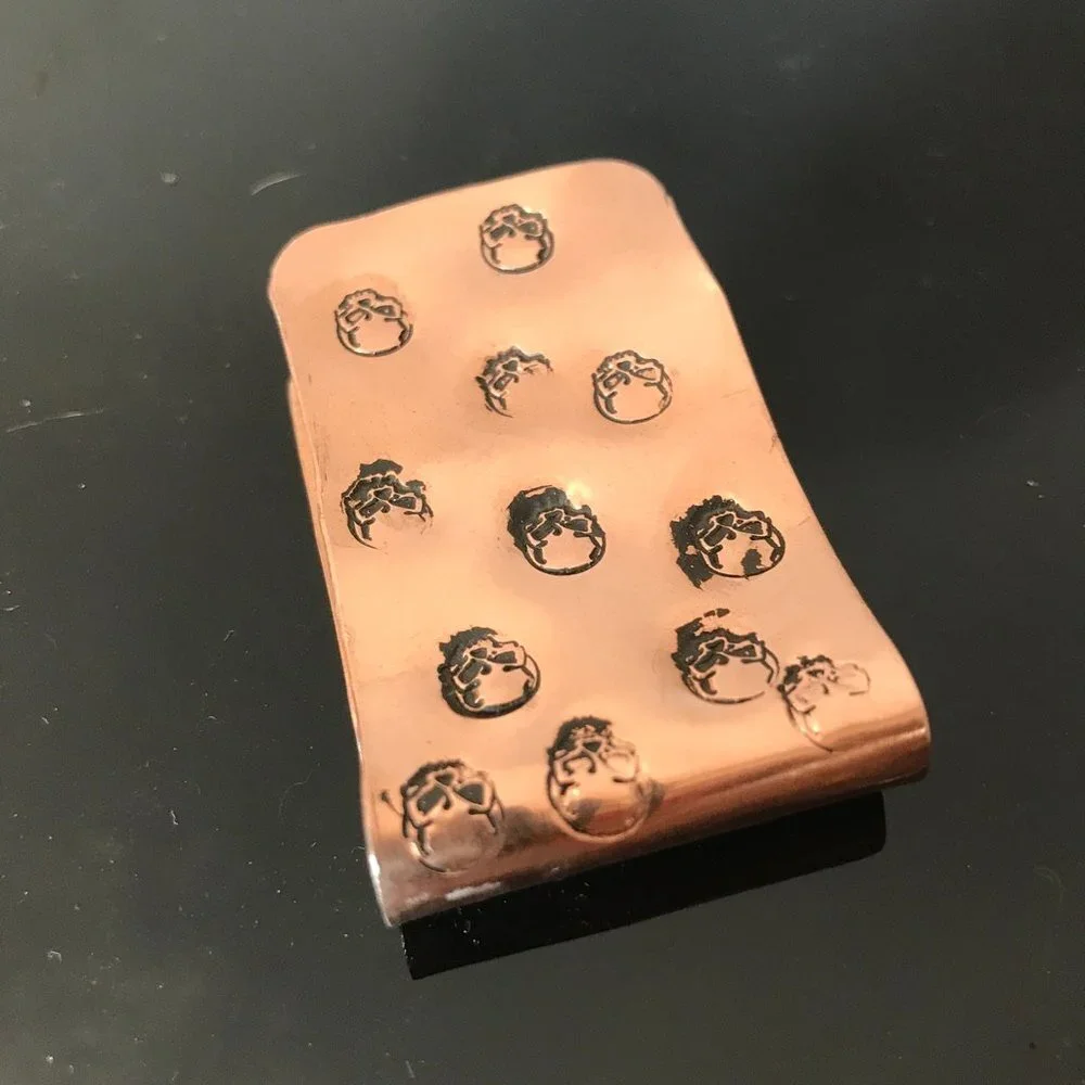 Rustic Skull Solid Copper Money Clip Artisan Handmade Stamped Biker Unisex Gift